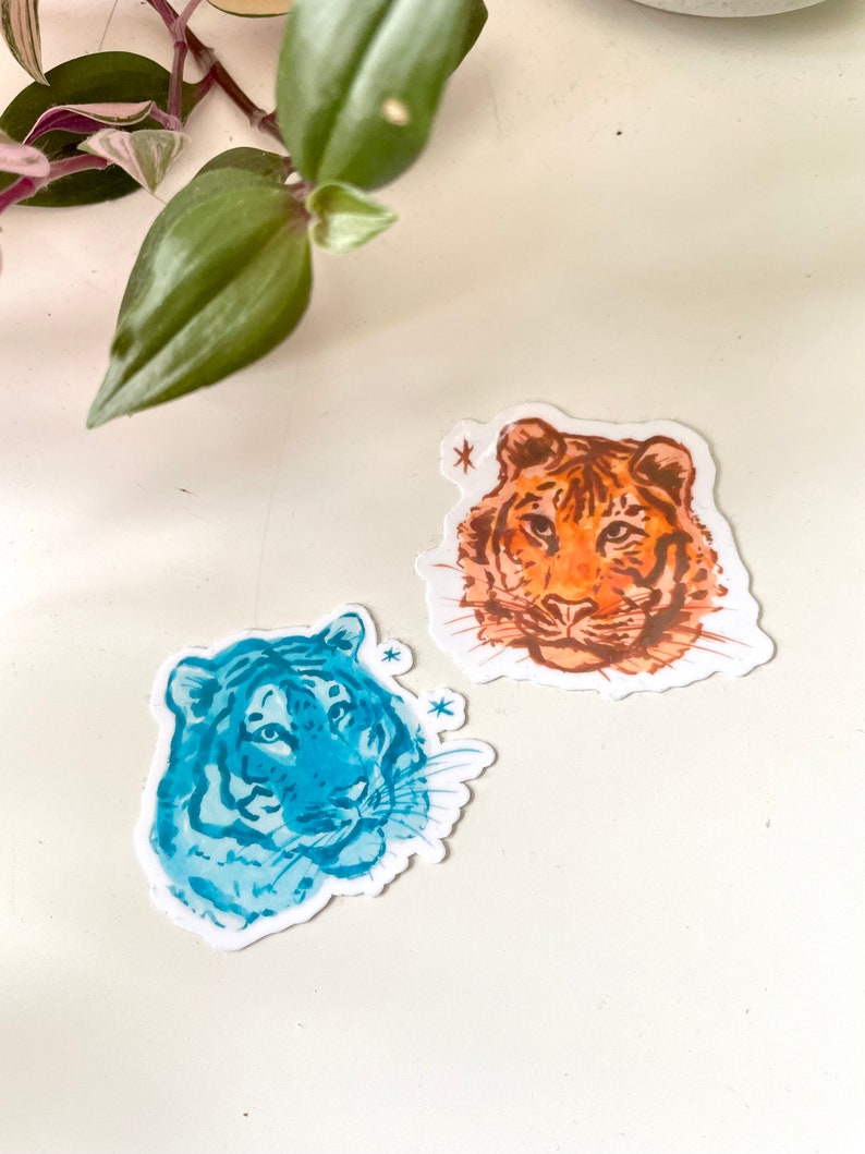 Tiger Sticker Set 2 waterproof vinyl stickers, cute cat stationery, laptop waterbottle decal, bujo scrapbook deco sticker, kawaii tiger image 3