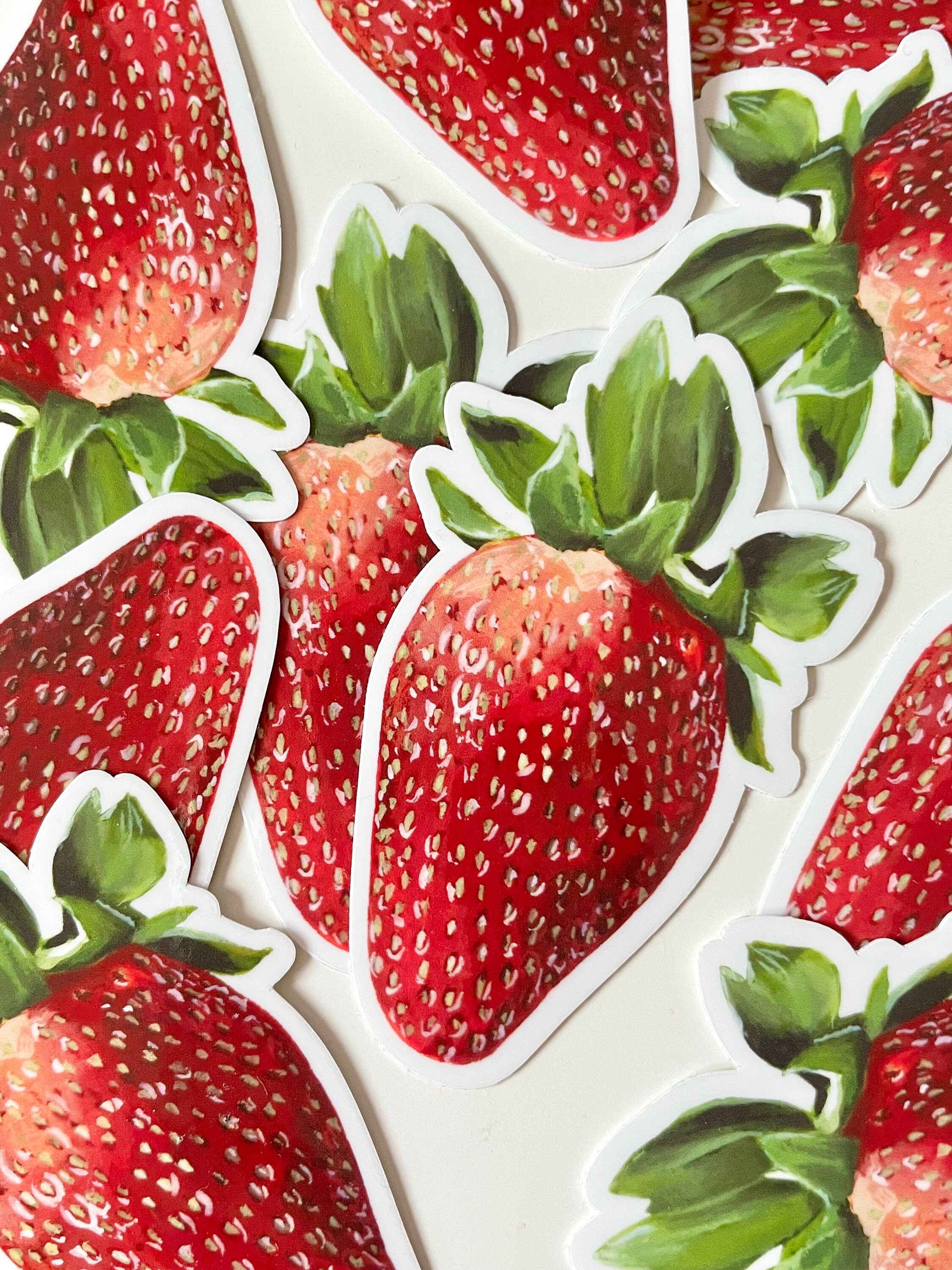 Strawberry Sticker - Waterproof Vinyl Sticker, Fruit Illustration ...
