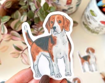 Adesivo Beagle – adesivo in vinile impermeabile, cancelleria per cani carina, decalcomania per bottiglia d'acqua per laptop, adesivo decorativo per album bujo, adesivo per segugio