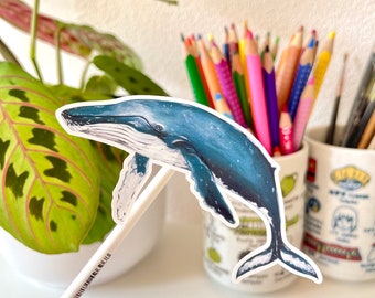 Humpback Whale Sticker - cute whale laptop sticker, animal decal, ocean life art, bujo scrapbook decoration, planner sticker, whale painting