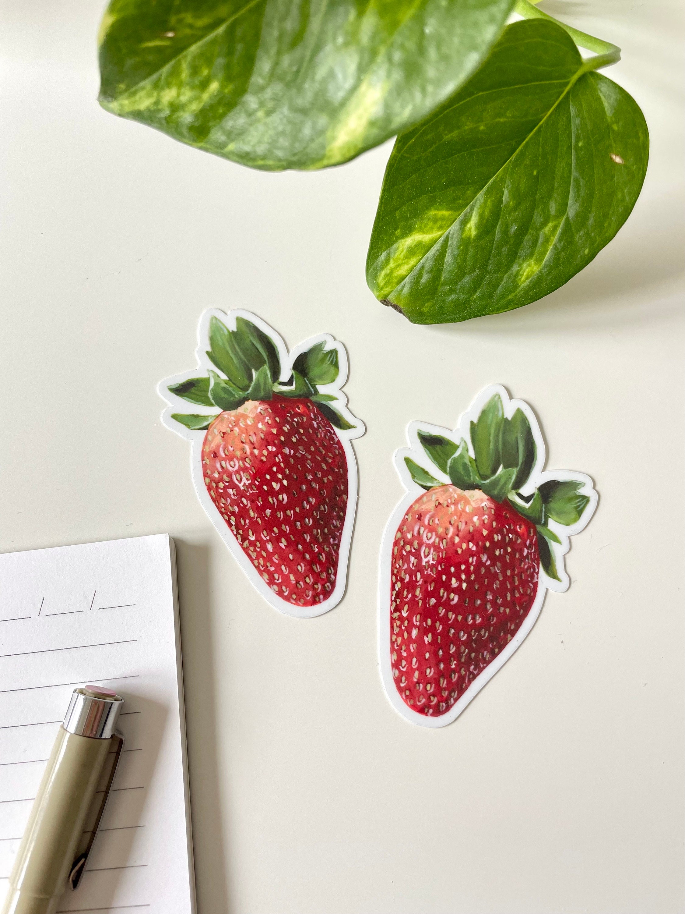 Strawberry Sticker - Waterproof Vinyl Sticker, Fruit Illustration ...