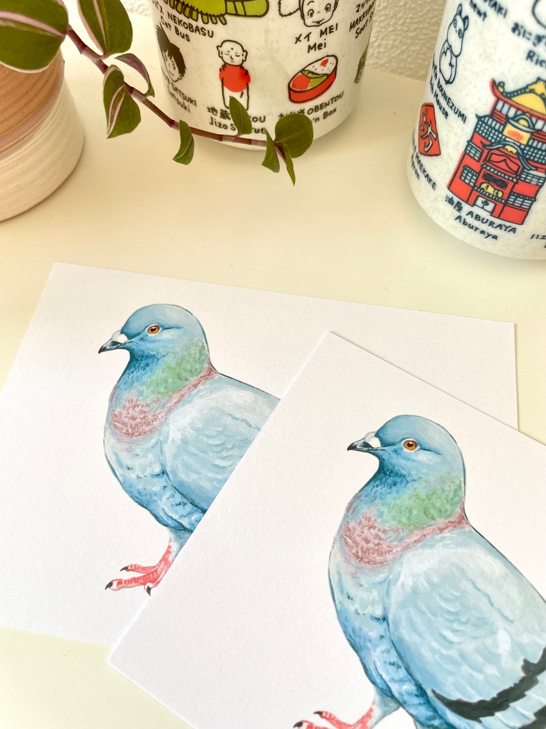 Pigeon Postcard A6 Pigeon Greeting Card, Bird Mini Art Print, illustrated animal greeting card image 3