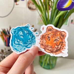 Tiger Sticker Set 2 waterproof vinyl stickers, cute cat stationery, laptop waterbottle decal, bujo scrapbook deco sticker, kawaii tiger image 2