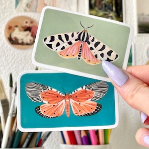 Juego de pegatinas de polillas: pegatinas de vinilo resistentes al agua, bonitas ilustraciones de polillas, pegatinas de insectos hechas a mano, pegatinas para botellas de agua para portátiles, decoración de planificadores de bujo