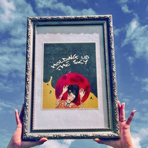 Holding Up The Sky Giclée Art Print Asian Punk Bad Ass with a Moon