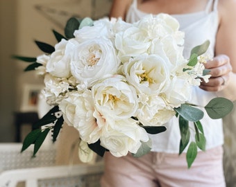NEW SALE Cottage Spring Summer Bridal Bouquet Garden Roses Garden Bespoke White Cream