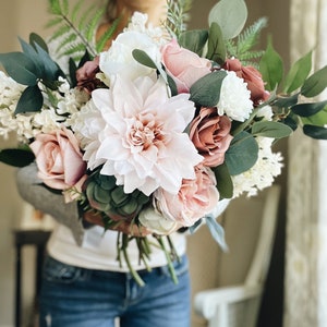 NEW SALE Romantic Blooms: Garden Blush Bridal Bouquet with Roses, Dahlias, and Succulent Accents