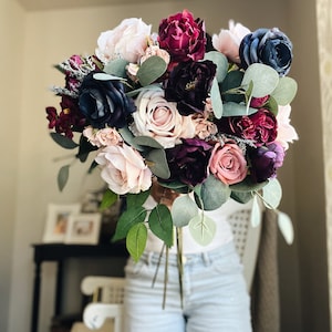 Boho Bridal Bouquet Spring New Year Garden English Plum Navy Blue Sage Fucshia Garden