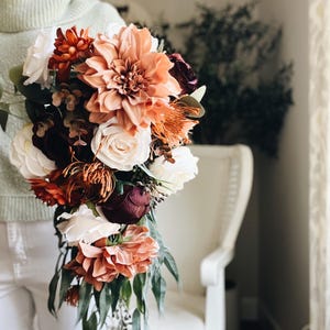 Cascade Bridal Bouquet Fall Autumn Summer Terracotta Dahlia Peony Rust ...