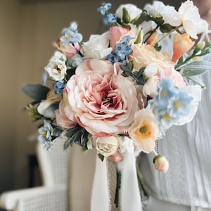 Whimsical Pastel Garden Rose Bridal Bouquet - Fairy Tale Wedding Bouquet