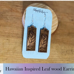 Hawaiian leaf Design 2|Rectangle|Lightweight Wood Earrings|Hawaii Gift|Dangle Earrings|Wood Earrings|Hawaiian Leaf|Laser Cut Earrings|Hawaii