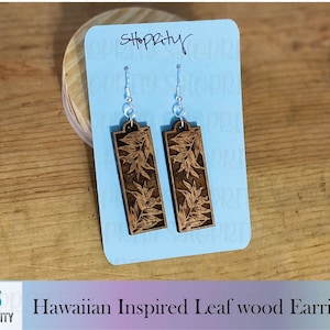 Hawaiian leaf Design|Rectangle|Lightweight Wooden Earrings|Hawaii Gift|Dangle Earrings|Wood Earrings|Hawaiian Leaf|Laser Cut Earrings|Hawaii