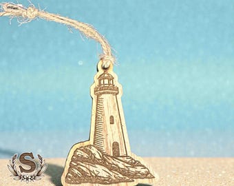 Mini faro in legno ornamentale • Decorazione natalizia a tema costiero