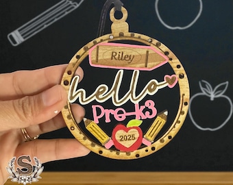 Personalized pre k 3 Ornament: First Day of School Gift, Handmade Wood Charm