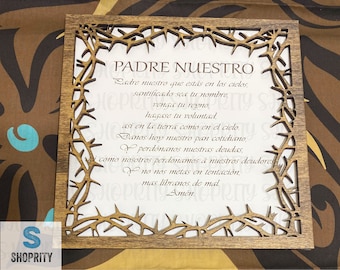 Letrero de madera con el Padre Nuestro en español: colgante religioso para pared