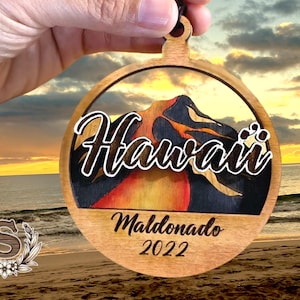 Personalized Hawaii Volcano Ornament|Hawaiian Ornament|Car Charm|Hawaiian Island|Hawaiian Gift|Tree Gift|Hawaiian Christmas|Hand-Painted