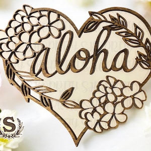 Puakenikeni Flower Heart Sign: Hawaiian Aloha Wood Wall Decor