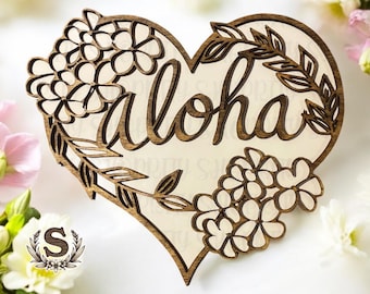 Puakenikeni Flower Heart Sign: Hawaiian Aloha Wood Wall Decor