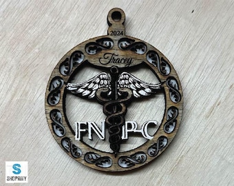 Personalized FNP-C Wood Ornament: Handmade Medical Appreciation Gift