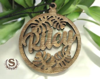 Personalized Hawaiian Monstera Leaf Wood Ornament: Tropical Car Charm