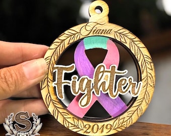 Personalized Awareness Ribbon Ornament: Engraved Wooden Fighter/Survivor Keepsake
