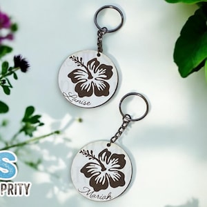 Hawaiian Hibiscus Keychain|Engraved|Personalized Gift|Hawaiian Gift|Hawaii|Keychain|Wood Keychain|Hawaiian Flower|Custom Gift|Tropical Gift