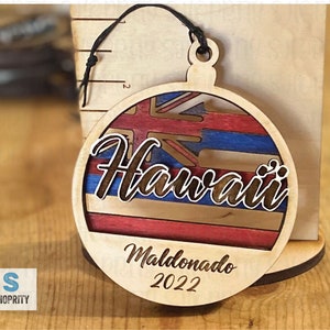 Hand-Painted Hae Hawaii Ornament | Personalized Hawaiian Christmas Decor | Tropical Wood Ornament