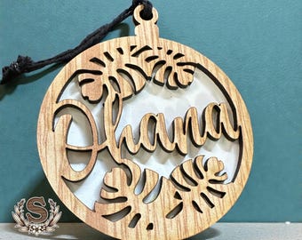 Ohana Wood Ornament: Hawaiian Monstera Leaf Car Charm