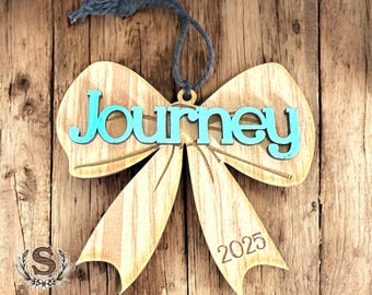 Personalized Wooden Bow Ornament 2026: Engraved Holiday Keepsake