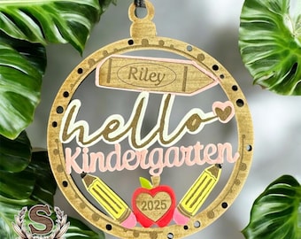 Personalized Kindergarten Ornament: First Day of School Gift, Handmade Wood Charm
