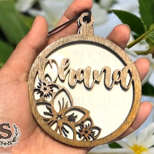 Ohana Hawaiian Wood Ornament|Personalize Ornament|Car Charm|Name Engrave|Hawaiian Gift|Hawaii Flower|Tropical Gift|Hawaiian Christmas
