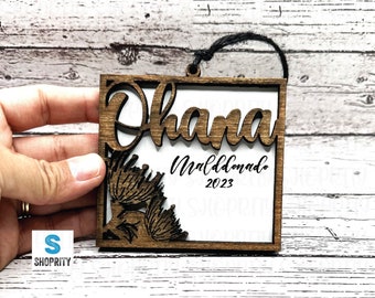 Personalized Ohana Hawaiian Lehua Wood Ornament | Tropical Gift