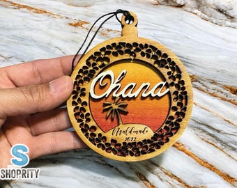 Personalized Hawaiian Wood Ornament: Tropical Sunset Car Charm