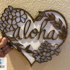 Hawaiian flower layered sign|Hawaiian flower sign|Aloha|Hawaiian Flower|Heart shape|Hawaiian Gift|Gift|Puakenikeni|Hawaii Gift|Wood Gift