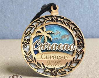 Personalized Curacao Ornament, Hand Painted Tropical Island Souvenir
