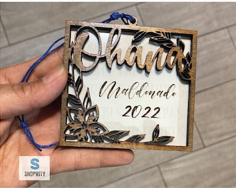 Personalized Ohana Wood Ornament | Hawaiian Christmas Gift