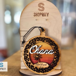 Personalized Ohana Hawaiian Wood Ornament|Hawaiian Ornament|Car Charm|Tropical|Hawaiian Gift|Sunset colors|Tropical Gift|Hawaiian Christmas