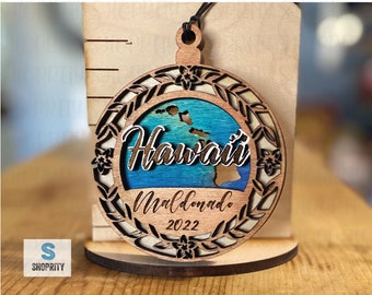 Personalized Hawaii Wood Ornament | Hawaiian Christmas Décor | Tropical Car Charm | Unique Island Gift