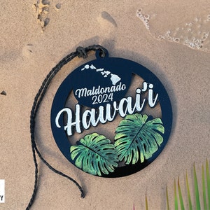 Personalized Hawaii Black Acrylic Ornament|Hawaiian Ornament|Car Charm|Hawaiian Islands|Hawaiian Gift|monstera|Tropical Gift|Hawaiian design