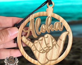 Hawaiian Shaka Car Charm | Aloha Rearview Mirror Ornament | Island Surf Gift | Tropical Wood Decor