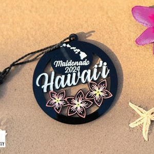 Personalized HawaiiBlack Acrylic Ornament|Hawaiian Ornament|Car Charm|Hawaiian Islands|Hawaiian Gift|Flower|Tropical Gift|Hawaiian Christmas