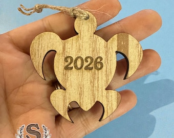 Mini Honu Ornament 2026 • Laser Engraved Wood Sea Turtle, Hawaiian Keepsake