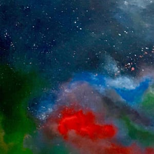 Barbell Nebula. Płótno 12X 12 cali. Wyjmij z pudełka. Dostarczane z prostym wieszakiem piłkowym.