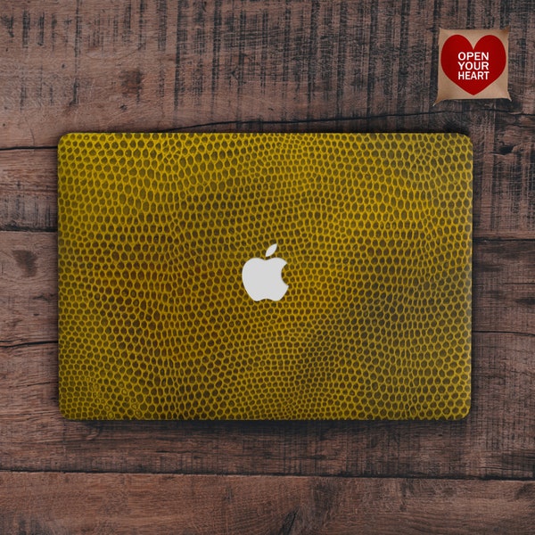 Snake Skin Case Macbook Pro 16 13 Cover Pro 15 Leather Reptiles Macbook Air 13 Pro Case Pro Retina Macbook 12 Cover 2018 Yellow Laptop Case