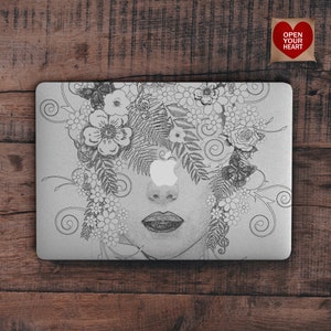 Girl Macbook case Black and White Macbook Air 13 2020 case Pro13 Hard case Macbook Pro 16 2019 case Floral case Head Macbook 12 case Laptop