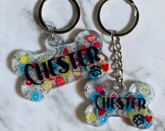Custom Dog or Cat Name Tag with Matching Key Chain