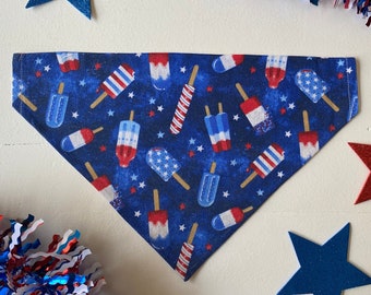 Popsicle Dog Bandana - Red White Blue, Tie On or Over Collar
