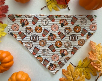 Fall Coffee and Donuts Dog Bandana, Thanksgiving Pet Bandana