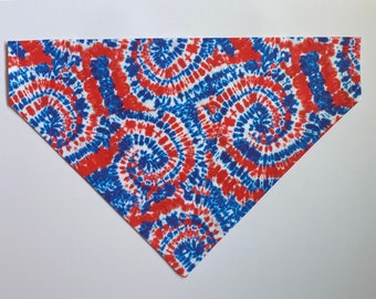 Red White Blue Tie Dye Dog Bandana - Over Collar or Tie On