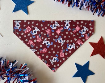Patriotic Dog Bandana – Red White Blue, Over the Collar or Tie On